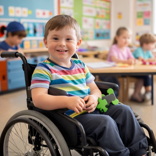 A boy in a wheelchair